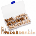 GQCLNBH 114 PCS Wooden Push Pins Set with Storage Box, Decorative Thumb Tacks & Mini Clothespins for Cork Bulletin Boards
