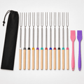 GQCLNBH 12 Pack Marshmallow Roasting Sticks, 32 Inch Telescoping Smores Forks with 2 Silicone Brushes and Storage Pouch
