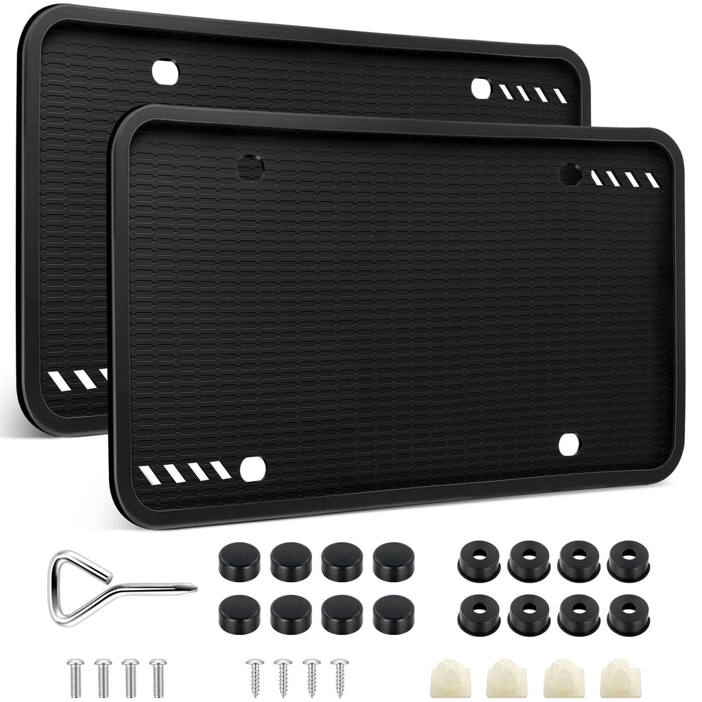 GQCLNBH 2 Pack Silicone License Plate Frames, Black, US Standard 12 x 6 Inch Car Tag Holders with Hardware, Rust Proof, Rattle Proof, Weather Proof