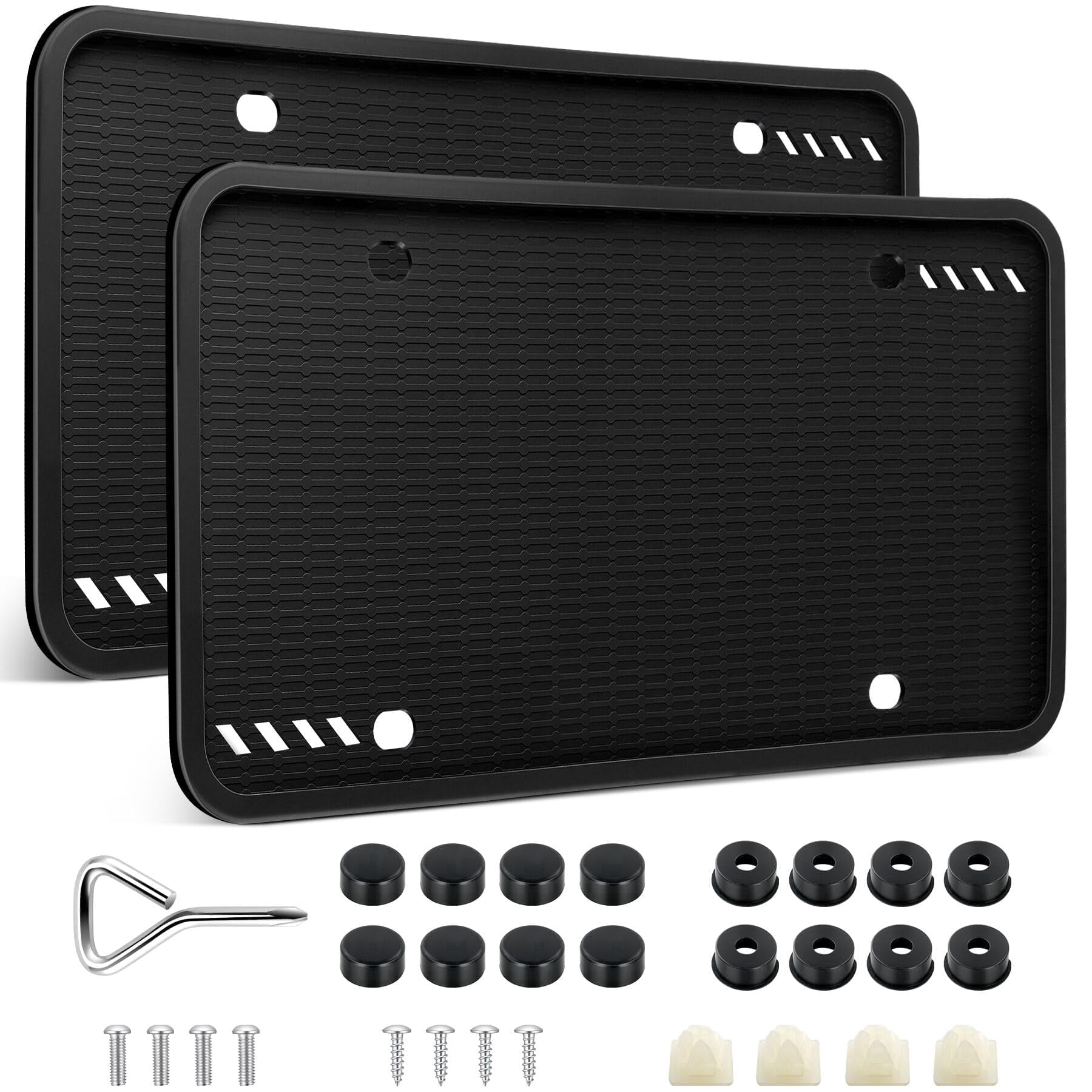 GQCLNBH 2 Pack Silicone License Plate Frames, Black, US Standard 12 x 6 Inch Car Tag Holders with Hardware, Rust Proof, Rattle Proof, Weather Proof