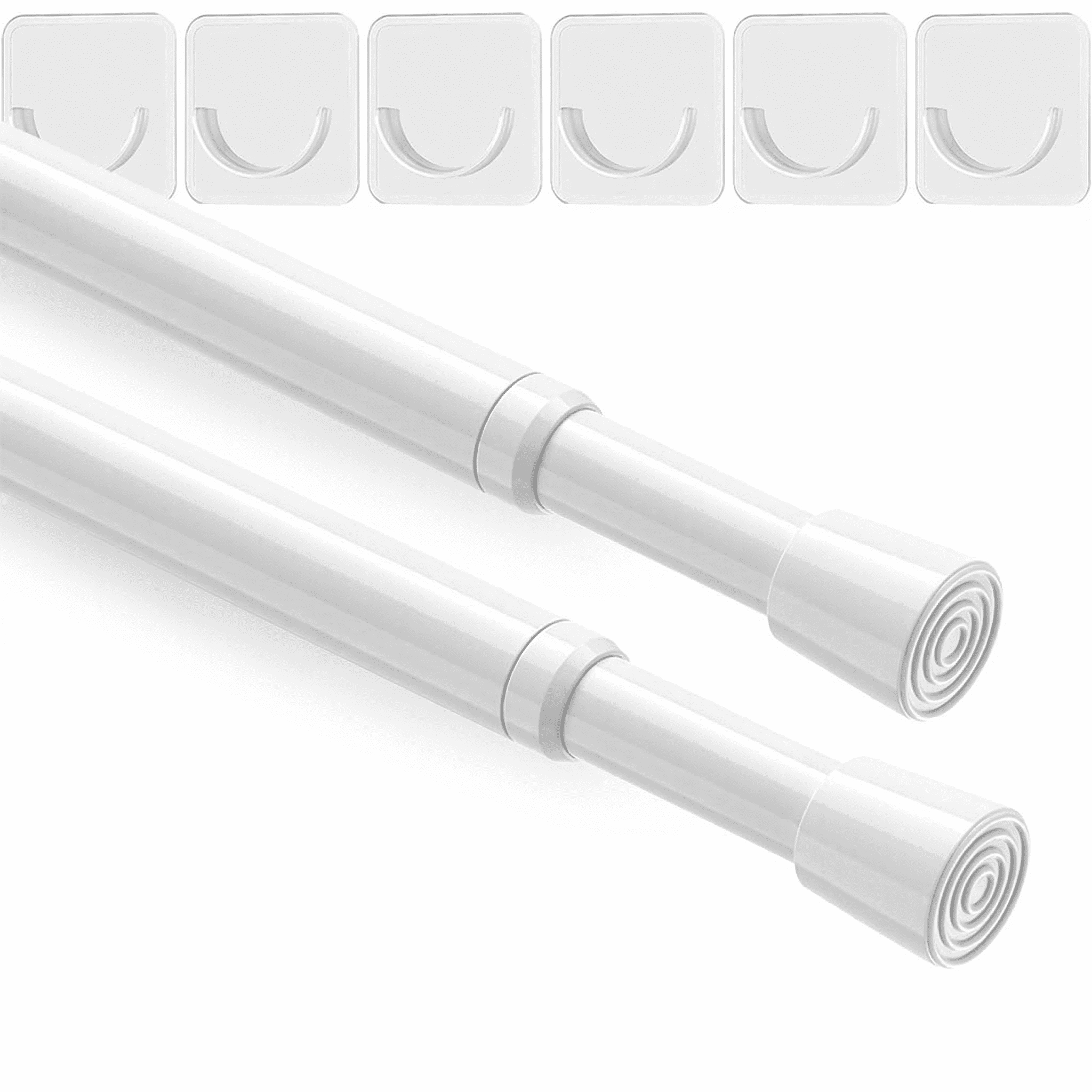 GQCLNBH 2 Pack Spring Tension Curtain Rod Set with 6 Adhesive Holders, Adjustable 20-35 in, White, for Windows, Closets and Cabinets