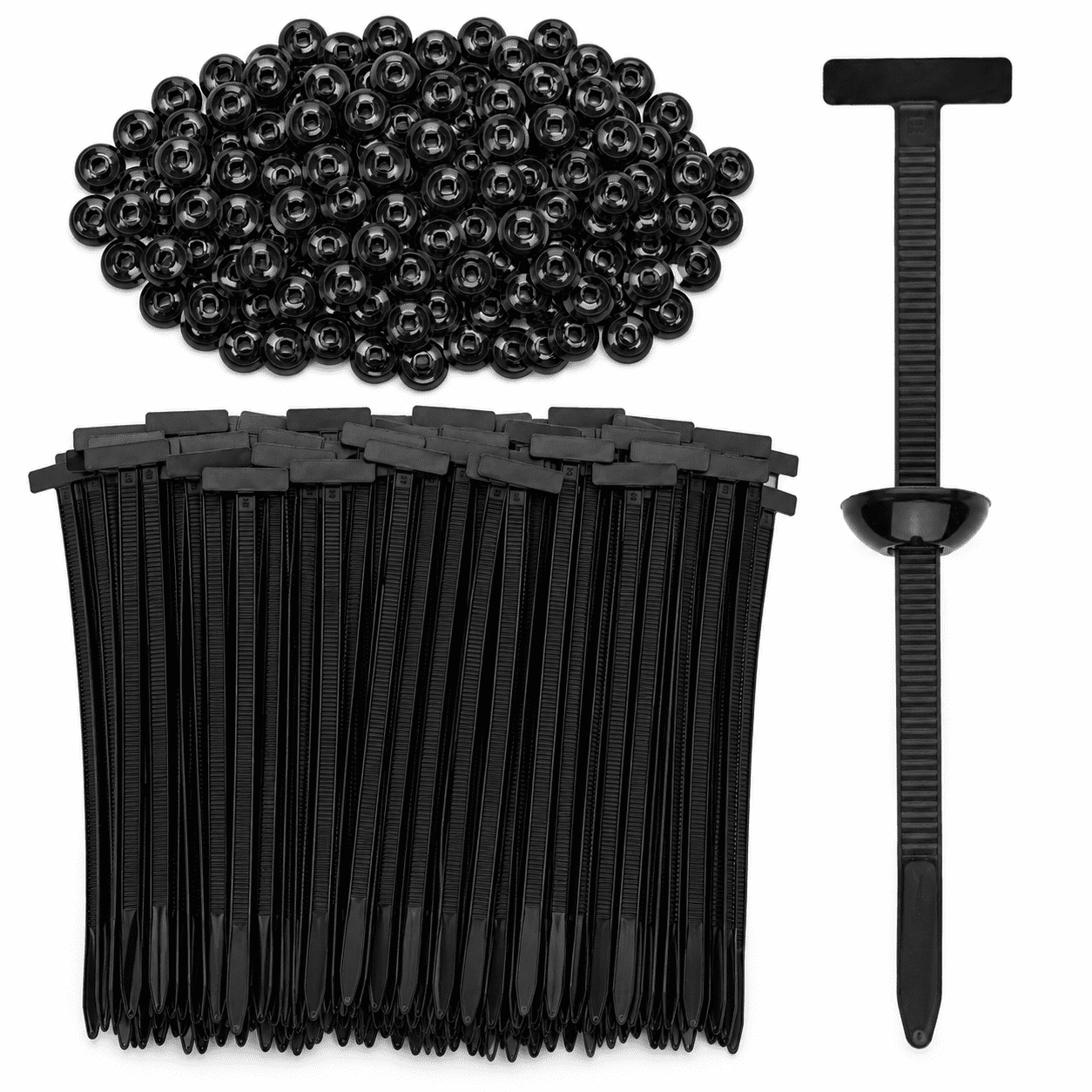 GQCLNBH 200 Pcs Nylon Universal Cable Tie Buckle, Self-Locking Automotive Zip Tie Fasteners for Fender Liners, Trim Panels, Engine Covers, Black