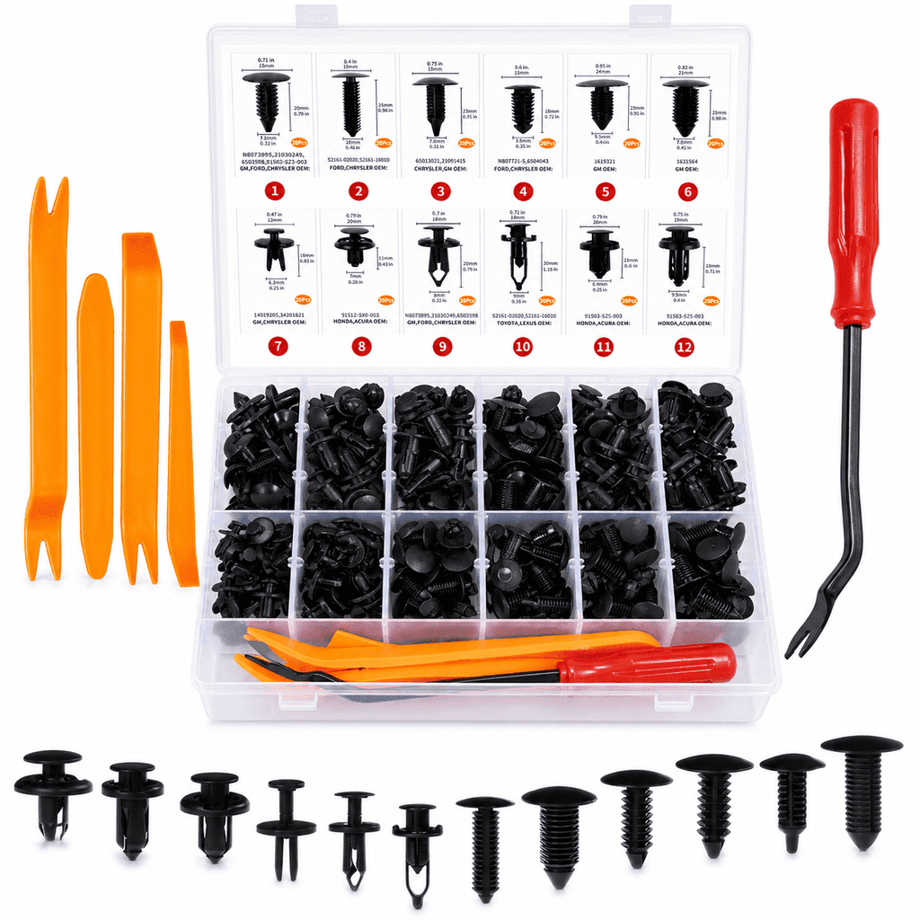 GQCLNBH 245 Pcs Automotive Retainer Clips Kit, 12 Sizes Nylon Push Pin Rivets Fasteners and 5 Removal Tools for Car Bumper Fender Door Trim