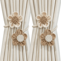 GQCLNBH Flower Curtain Tiebacks, 2 Pack Boho Curtain Holdbacks for Curtains, Decorative Rope Tie Backs, Beige & Khaki, Bedroom Living Room