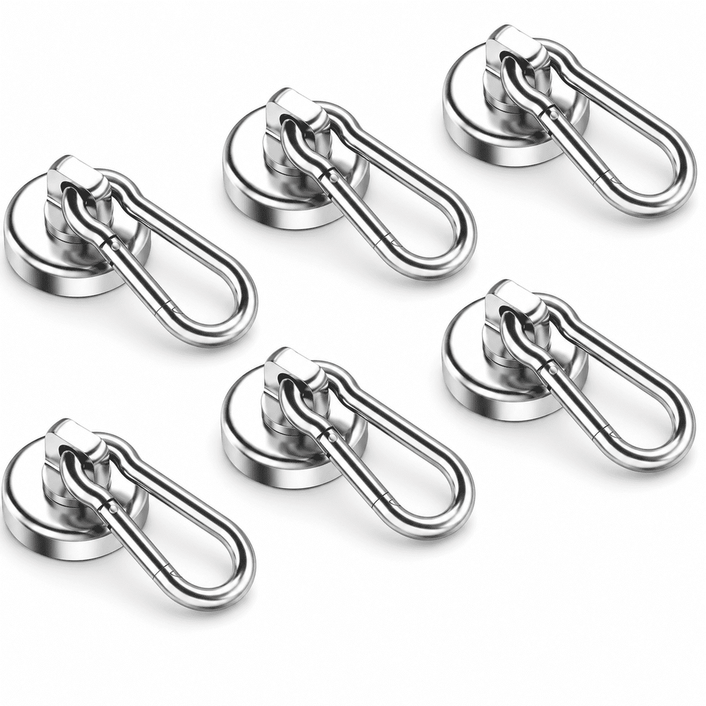 GQCLNBH Magnetic Hooks, 6 Pack Heavy Duty Swivel Carabiner Magnet Hooks, 28.6 lb Pull Force, Stainless Steel Cruise Hooks for Refrigerator, Garage