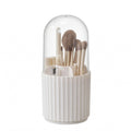 GQCLNBH Makeup Brush Holder with Clear Lid, 360 Rotating 5-Compartment Dustproof Makeup Brush Organizer for Vanity, White