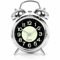 GQCLNBH Twin Bell Alarm Clock, Loud Analog Bedside Clock with Glow-in-the-Dark Dial, Silent Sweep, Night Light, Silver