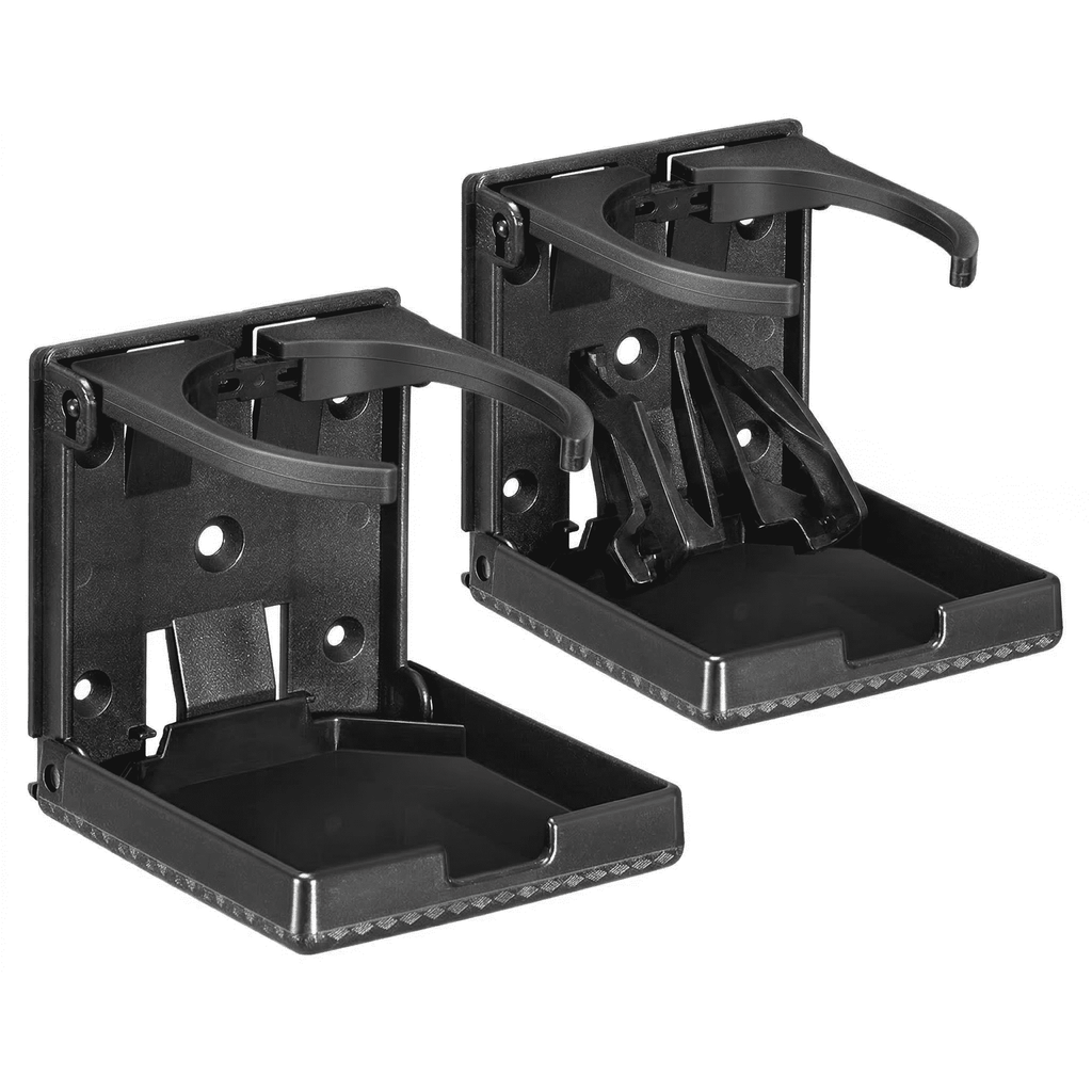 GQCLNBH Wall Mount Folding Cup Holder, 2 Pack Adjustable Foldable Drink Holder for Boat Car RV Truck, Fits Cups Bottles up to 3.94 In, Black