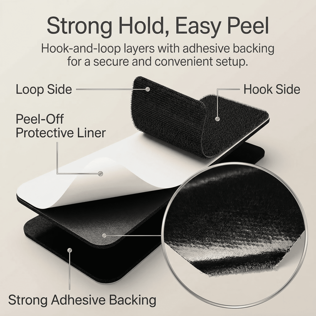 GQCLNBH 6 Sets 4 x 6 Inch Self Adhesive Hook and Loop Strips, Black Reusable Fastener Pads for Sofa Cushions, Mats and Wall Decor