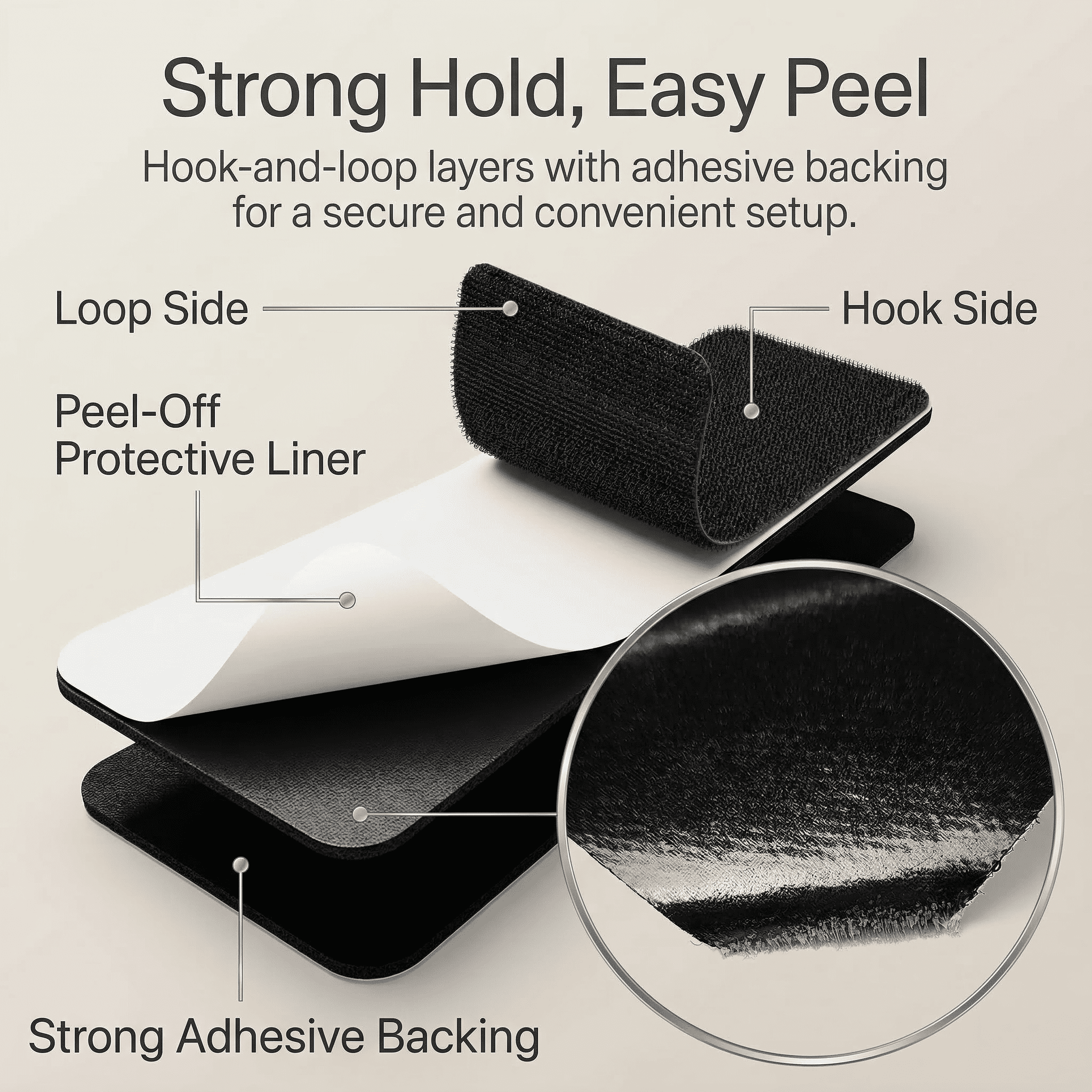 GQCLNBH 6 Sets 4 x 6 Inch Self Adhesive Hook and Loop Strips, Black Reusable Fastener Pads for Sofa Cushions, Mats and Wall Decor