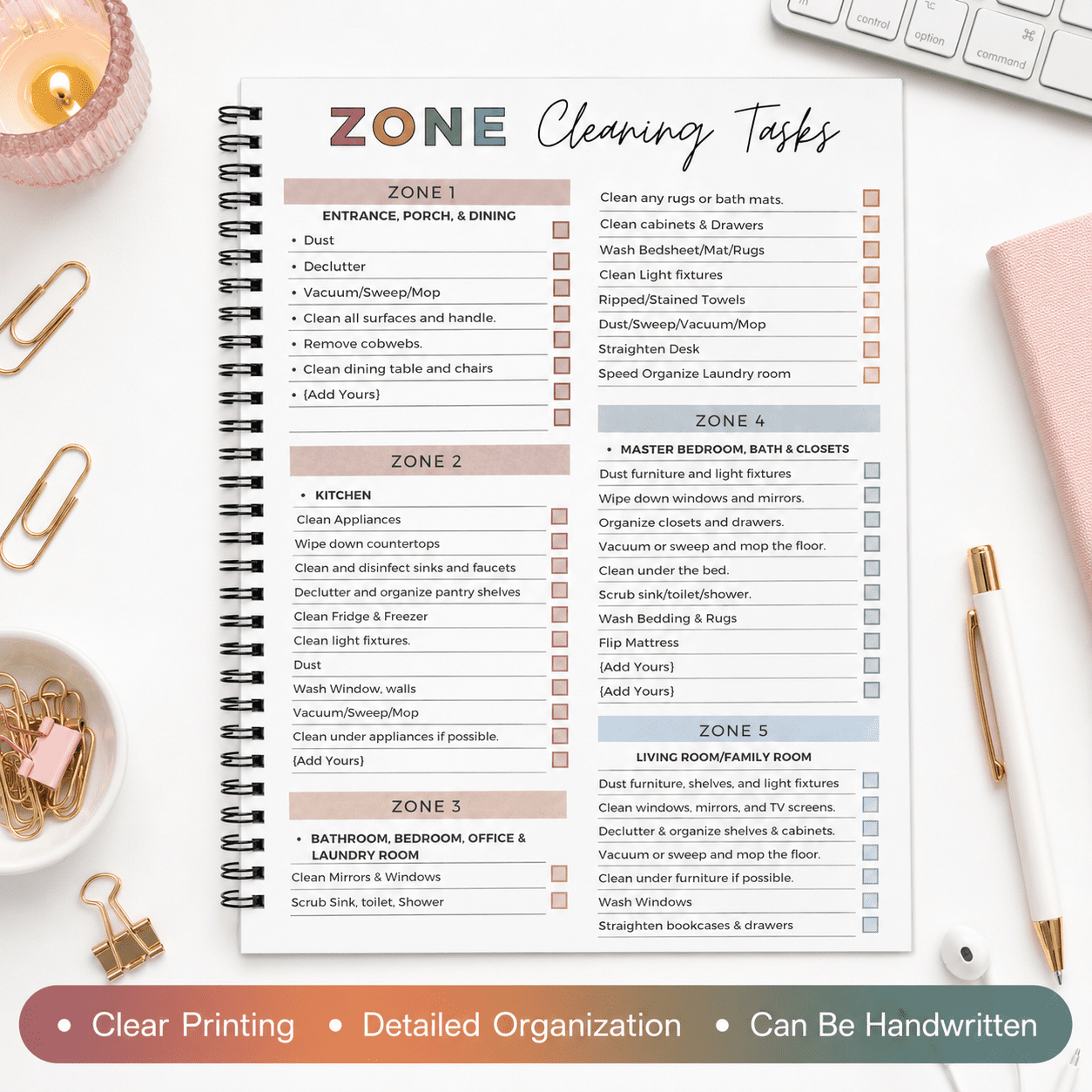 GQCLNBH ADHD Cleaning Planner for Adults, Daily Weekly Monthly Cleaning Schedule Checklist, Spiral Chore Chart Notebook for Home Organization