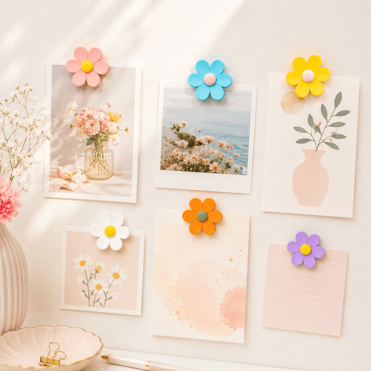 GQCLNBH 12 Pcs Flower Fridge Magnets, Cute 3D Colorful Refrigerator Magnets for Locker, Whiteboard, Kitchen & Office, 1.3 In