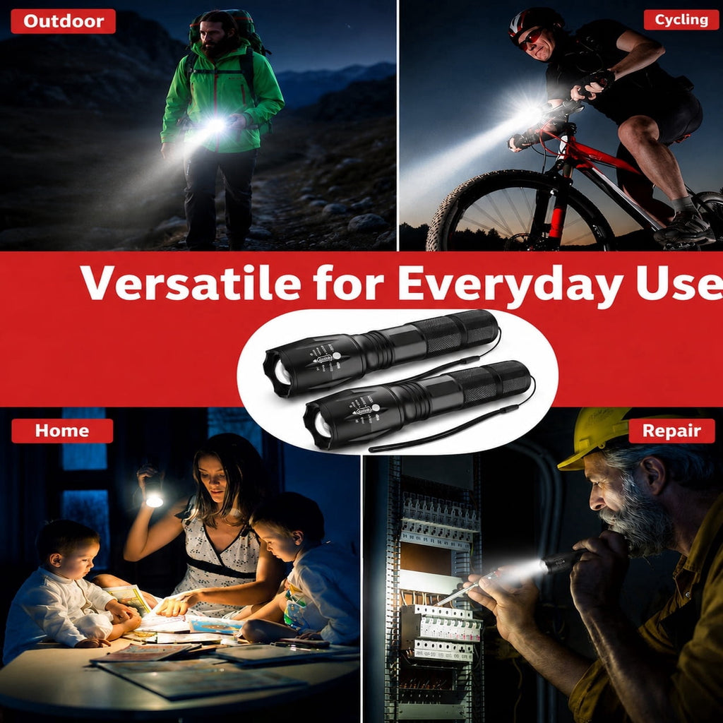 GQCLNBH LED Flashlights 2 Pack, Compact Handheld Flashlights, 5 Modes, Zoomable Beam, IP65 Water Resistant Aluminum Lights for Camping, Home