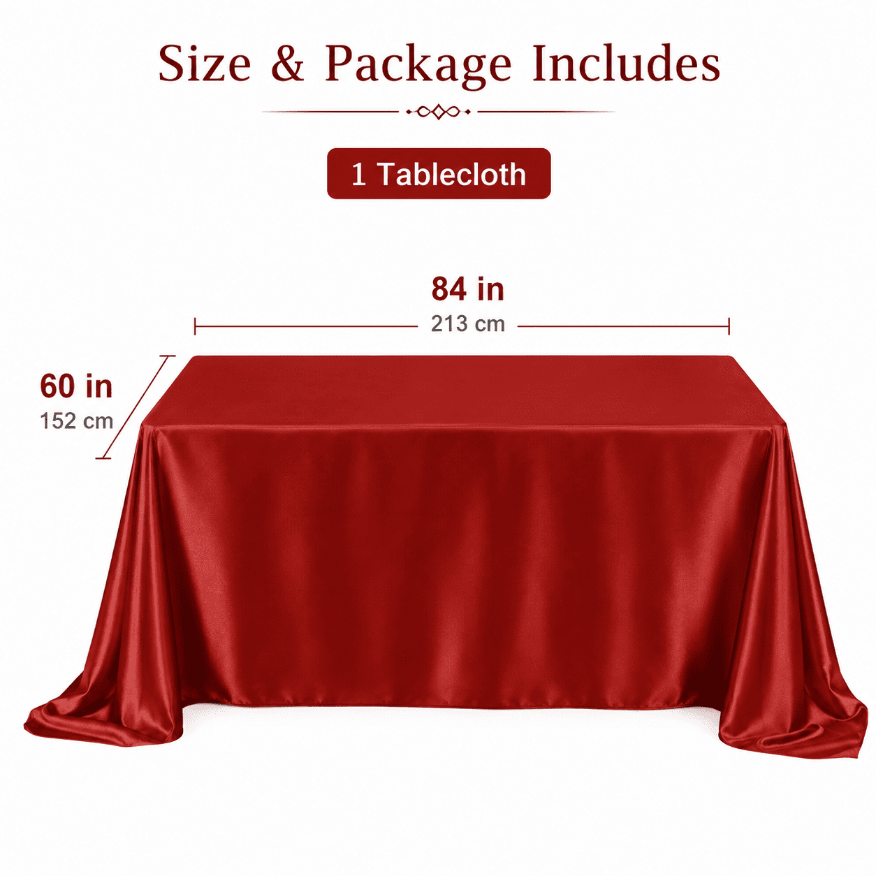 GQCLNBH Red Satin Tablecloth 60 x 84 Inch, Rectangular Polyester Table Cloth for Wedding, Party, Banquet, Dining, 1 Pack