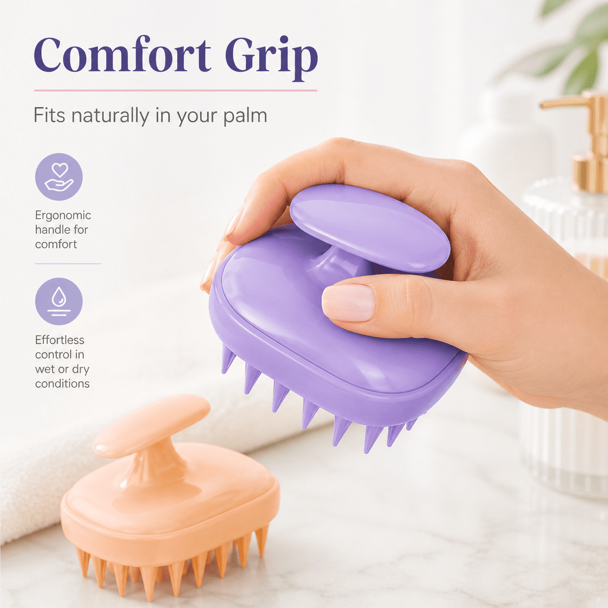 GQCLNBH 2 Pack Hair Scalp Massager Shampoo Brush, Soft Silicone Scalp Scrubber for Wet & Dry Shower Hair Care, Purple & Peach Pink