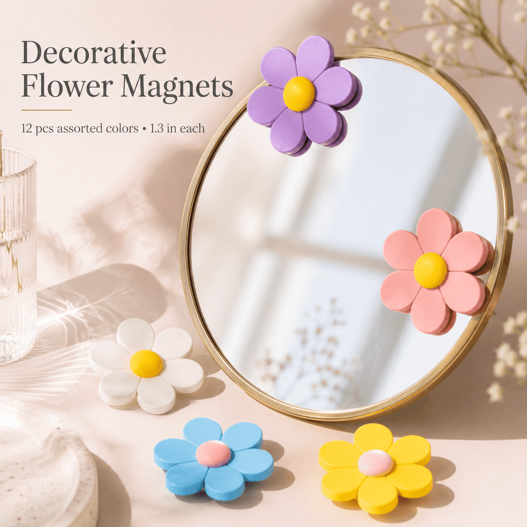 GQCLNBH 12 Pcs Flower Fridge Magnets, Cute 3D Colorful Refrigerator Magnets for Locker, Whiteboard, Kitchen & Office, 1.3 In