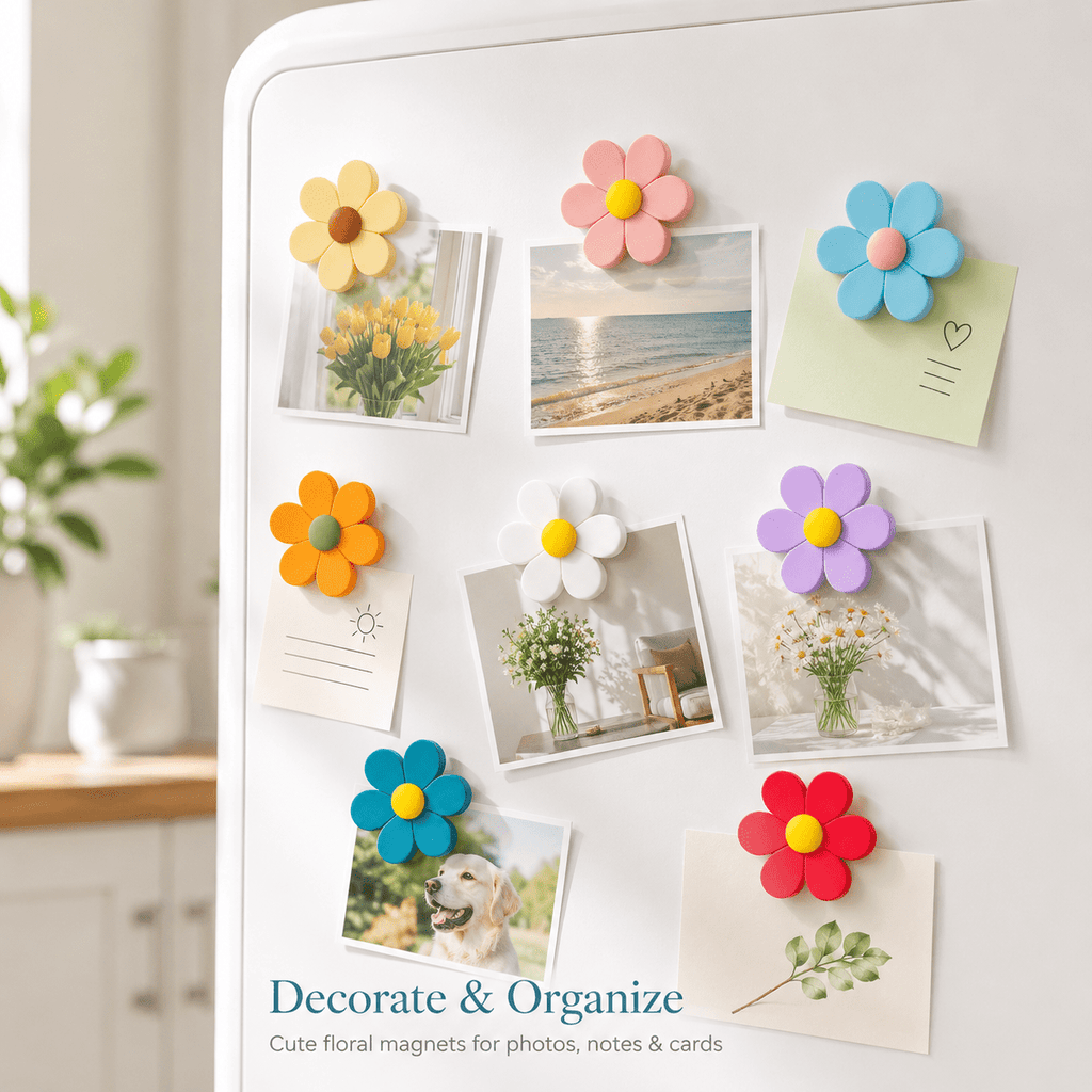 GQCLNBH 12 Pcs Flower Fridge Magnets, Cute 3D Colorful Refrigerator Magnets for Locker, Whiteboard, Kitchen & Office, 1.3 In