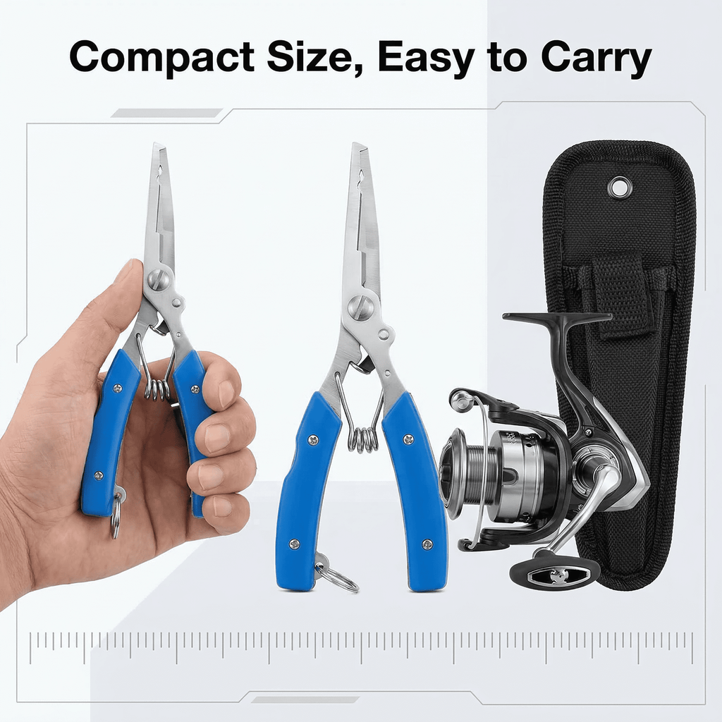 GQCLNBH Upgraded Fishing Pliers, Stainless Steel Hook Remover with Braid Line Cutter, Split Ring Opener, Sheath & Coiled Lanyard for Saltwater Freshwater