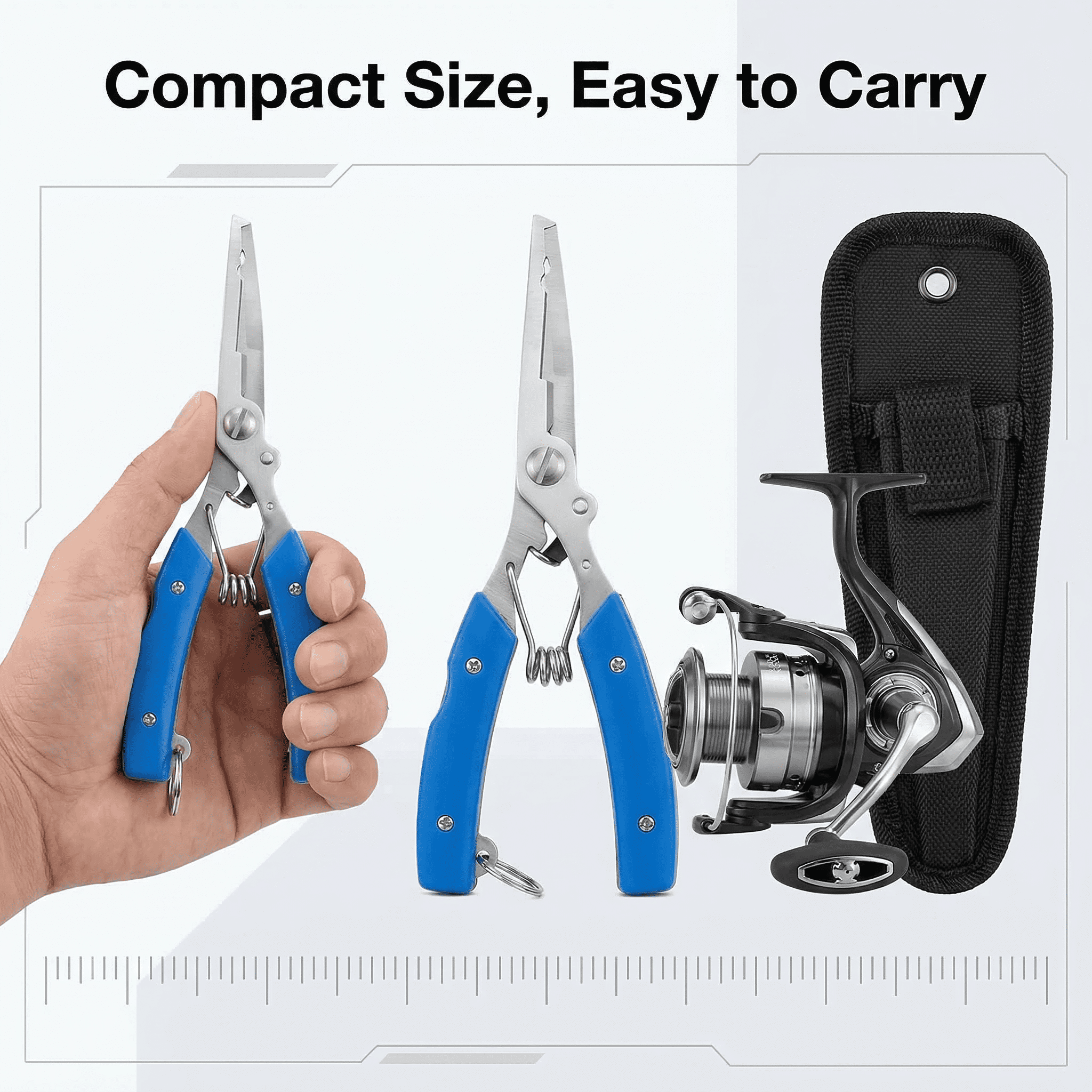 GQCLNBH Upgraded Fishing Pliers, Stainless Steel Hook Remover with Braid Line Cutter, Split Ring Opener, Sheath & Coiled Lanyard for Saltwater Freshwater