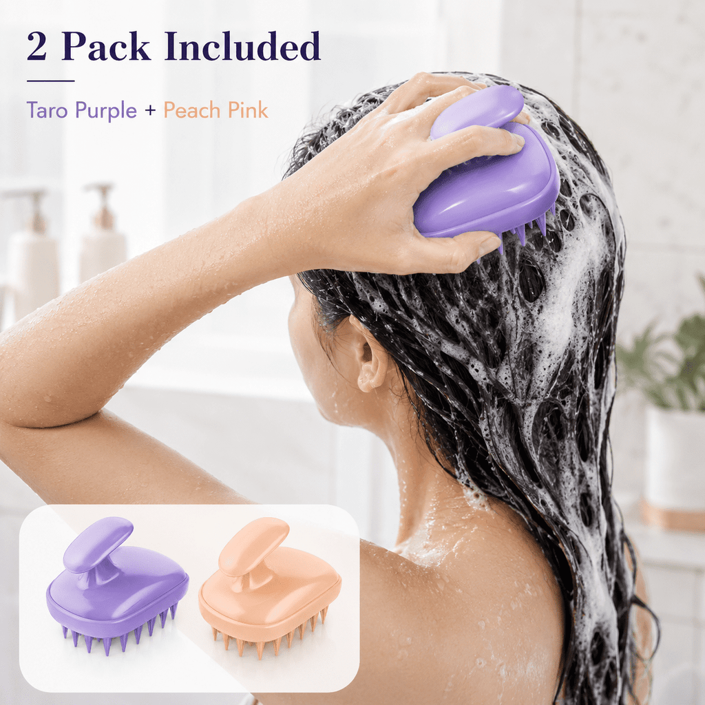 GQCLNBH 2 Pack Hair Scalp Massager Shampoo Brush, Soft Silicone Scalp Scrubber for Wet & Dry Shower Hair Care, Purple & Peach Pink