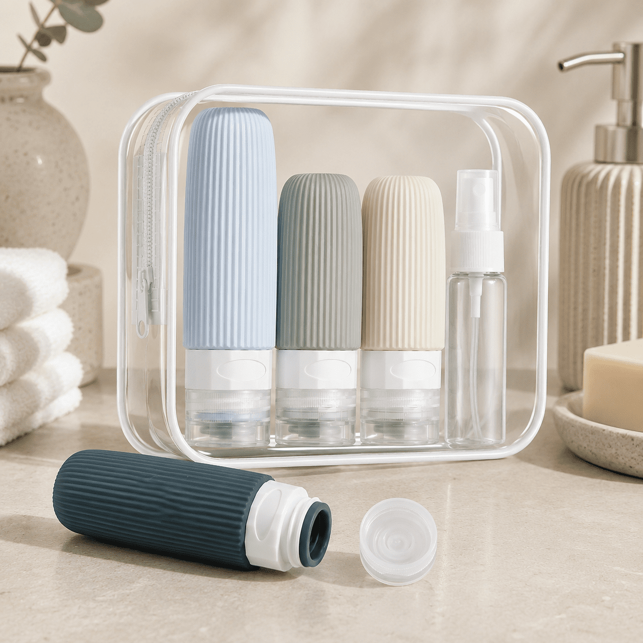 GQCLNBH 16 Pack Travel Bottles Set, 3 oz TSA-Friendly Leakproof Silicone Toiletry Containers with Clear Bag, Jars & Spray Bottles