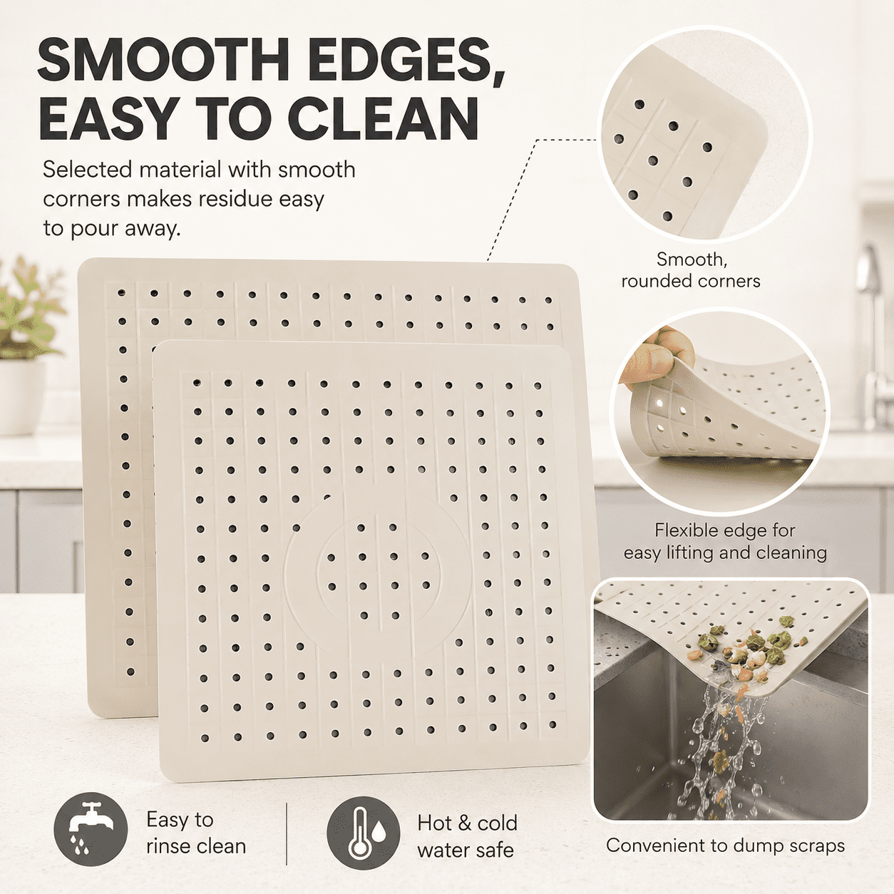 GQCLNBH Kitchen Sink Mats 2 Pack, 12.2 x 10.24 in Rubber Sink Protector Mats, Fast Draining Sink Drain Pads for Kitchen Sink Bottom
