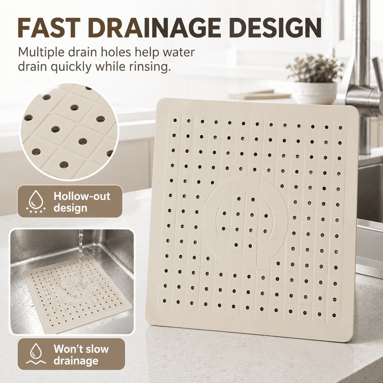 GQCLNBH Kitchen Sink Mats 2 Pack, 12.2 x 10.24 in Rubber Sink Protector Mats, Fast Draining Sink Drain Pads for Kitchen Sink Bottom