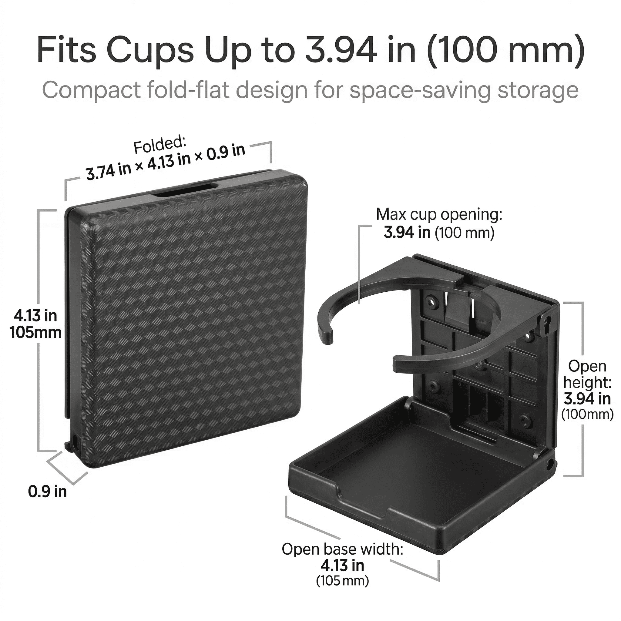 GQCLNBH Wall Mount Folding Cup Holder, 2 Pack Adjustable Foldable Drink Holder for Boat Car RV Truck, Fits Cups Bottles up to 3.94 In, Black