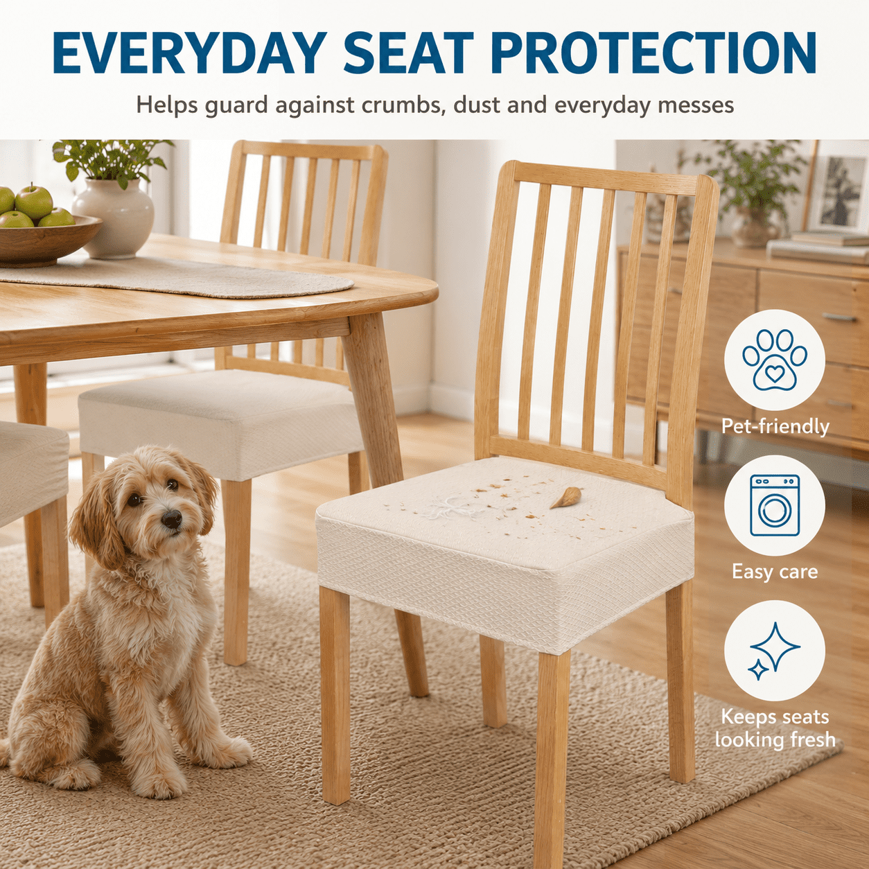 GQCLNBH Waterproof Dining Chair Seat Covers Set of 2, Stretch Jacquard Kitchen Chair Cushion Slipcovers, Beige, Fits 16-19 in