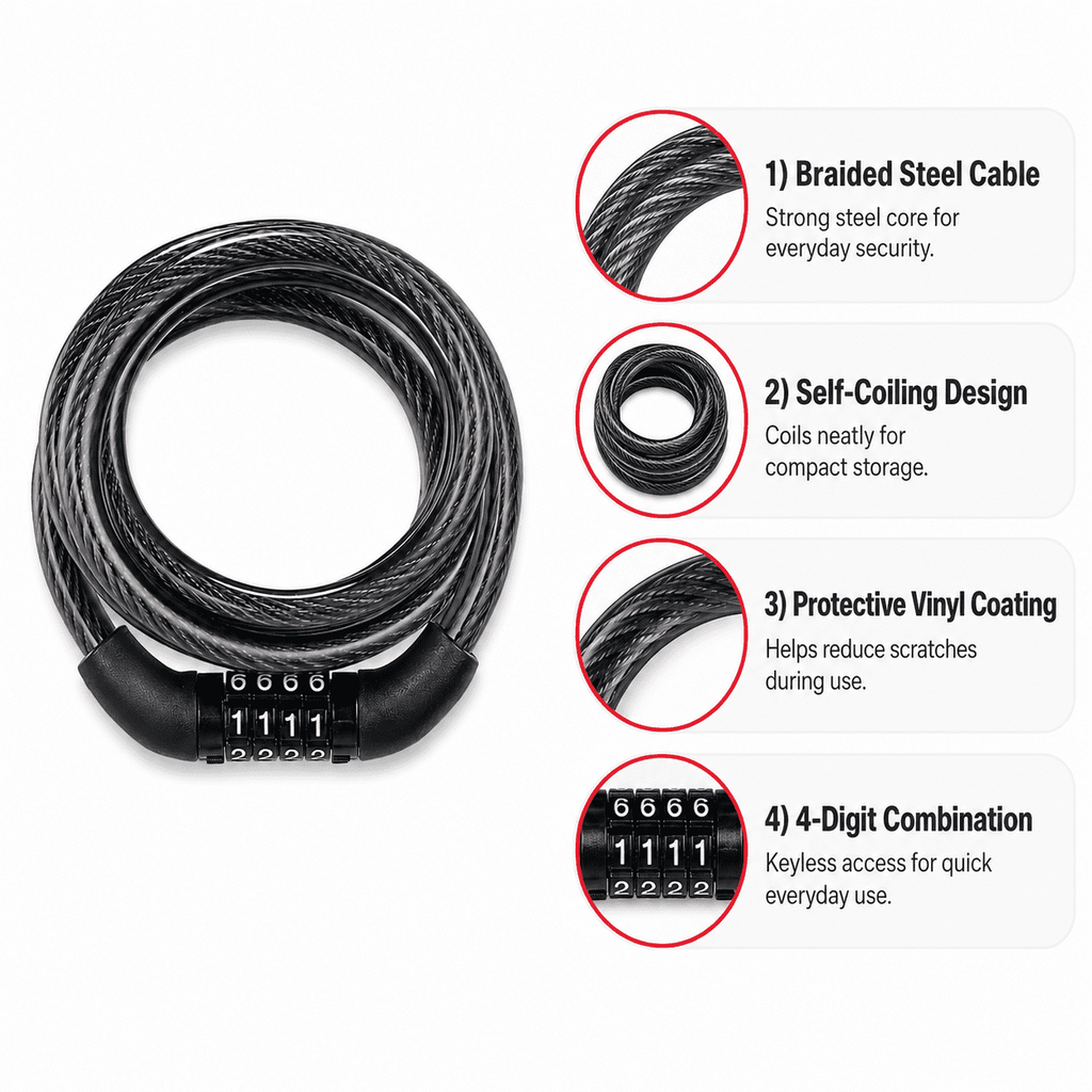 GQCLNBH Bike Locks with Combination, 2 Pack 4 ft Coiled Bicycle Cable Locks, 4-Digit Keyless Steel Cable Lock for Bikes, Scooters