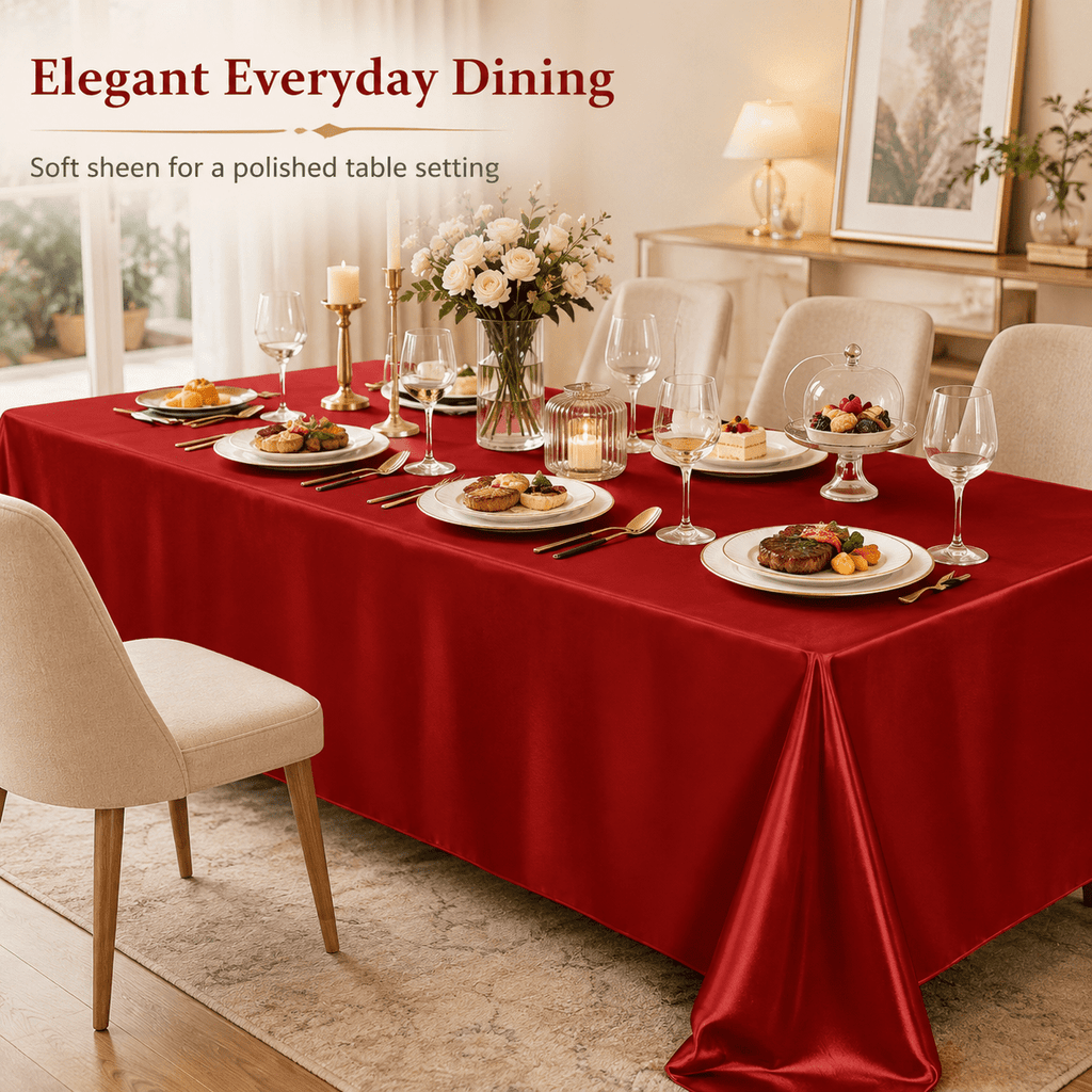 GQCLNBH Red Satin Tablecloth 60 x 84 Inch, Rectangular Polyester Table Cloth for Wedding, Party, Banquet, Dining, 1 Pack