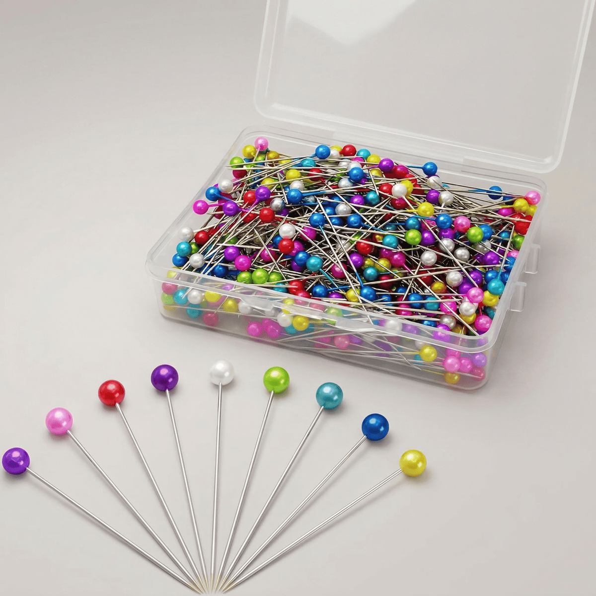 GQCLNBH 1000PCS Pearl Head Sewing Pins, 1.5 Inch Straight Pins for Fabric, Quilting, Dressmaking, Corsage & DIY Crafts, Multicolor, Storage Box