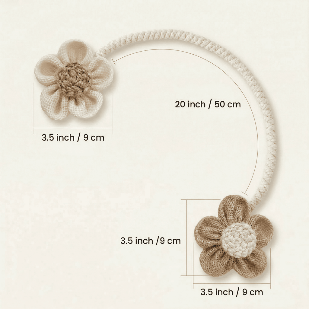 GQCLNBH Flower Curtain Tiebacks, 2 Pack Boho Curtain Holdbacks for Curtains, Decorative Rope Tie Backs, Beige & Khaki, Bedroom Living Room